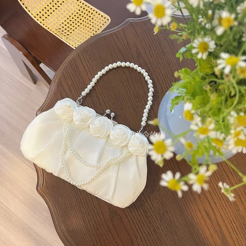 2024手工复古仙女高级精致手提搭配新中式女包百搭白色包包旗袍包