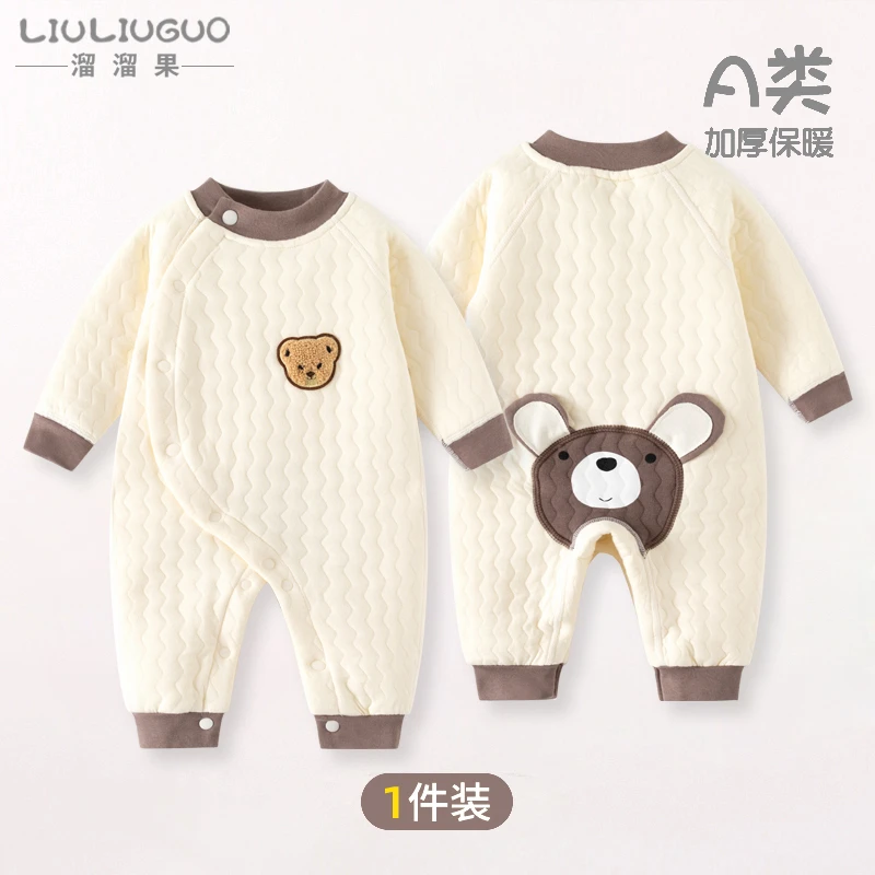 0-18月婴儿衣服秋冬季加厚宝宝连体衣新生保暖长袖外出抱衣可爱