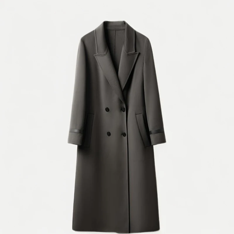 气质灰色双面纯羊毛大衣