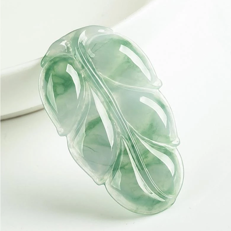 缅甸糯冰种飘花树叶子吊坠男女款玉石金枝玉叶玉坠花纹随机男款