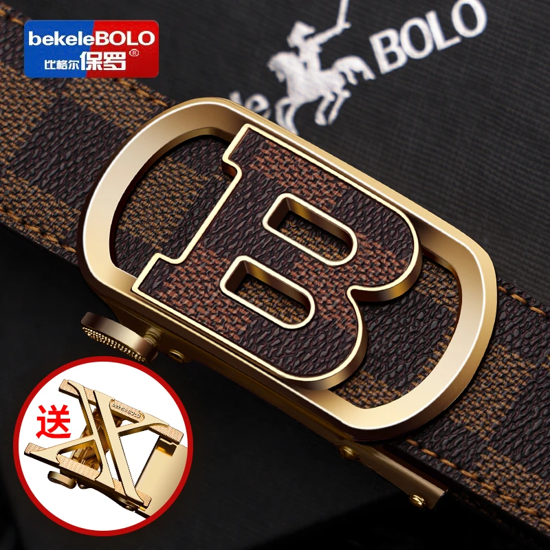 比格尔保罗自动扣腰带自动扣商务牛皮休闲中年男士青年真皮裤带T