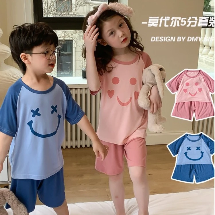 儿童莫代尔五分短袖睡衣夏季薄款空调服男女宝宝中小童家居服套装