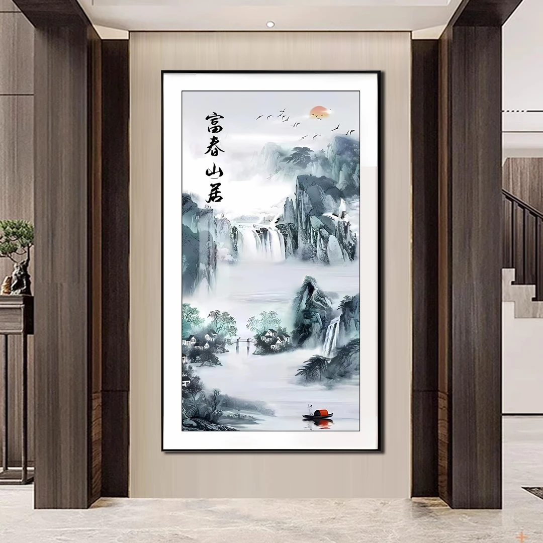 【新疆长绒棉双纱棉】5111富春山居水墨十字绣大格55*105/小格35x67