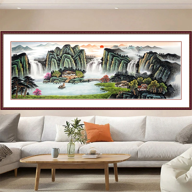 【金丝布】1665旭日东升十字绣大格150*50cm客厅风景画自己绣