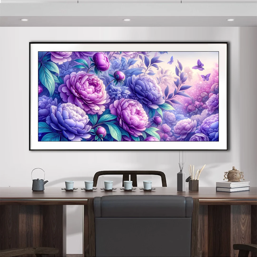 【新疆长绒棉双纱棉】5860芬芳紫牡丹十字绣小格31*65/大格50*100cm