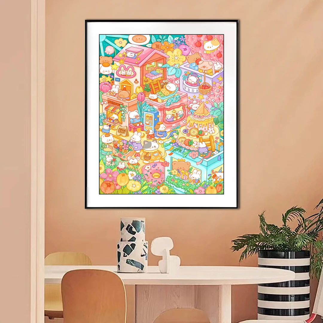 【新疆长绒棉绣布】6327动物小镇高端十字绣大格75*100cm客厅卡通画