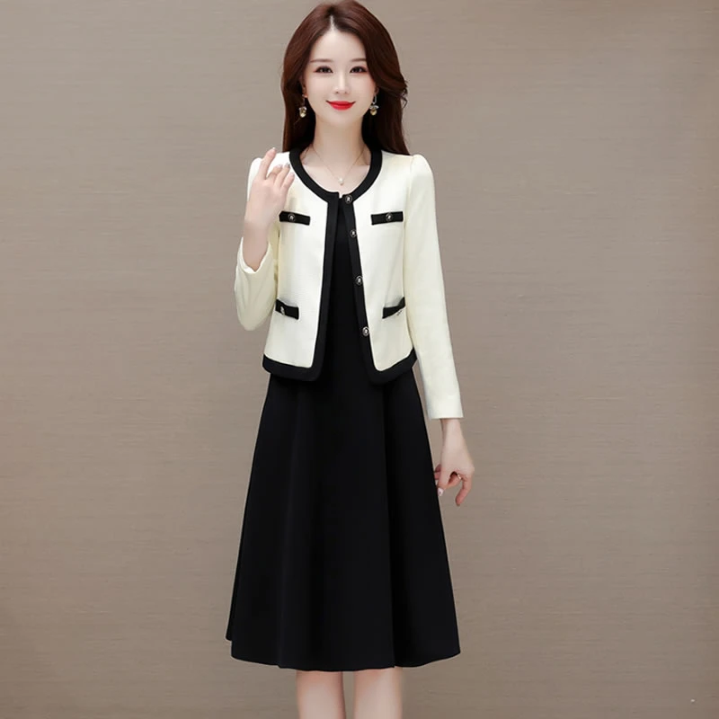 两件套连衣裙女2024春季新款气质名媛显瘦时尚小香风套装背心裙子