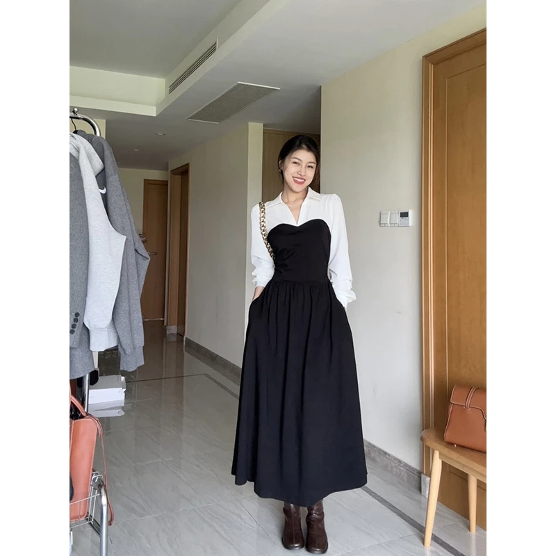 张阿星【秋日小伦敦】法式气质收腰显瘦假两件衬衫连衣裙W423Q03714