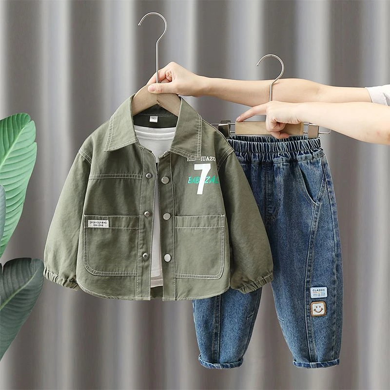 儿童外套春秋装2024新款痞帅男童印花春季厚衬衫洋气宝宝时髦上衣