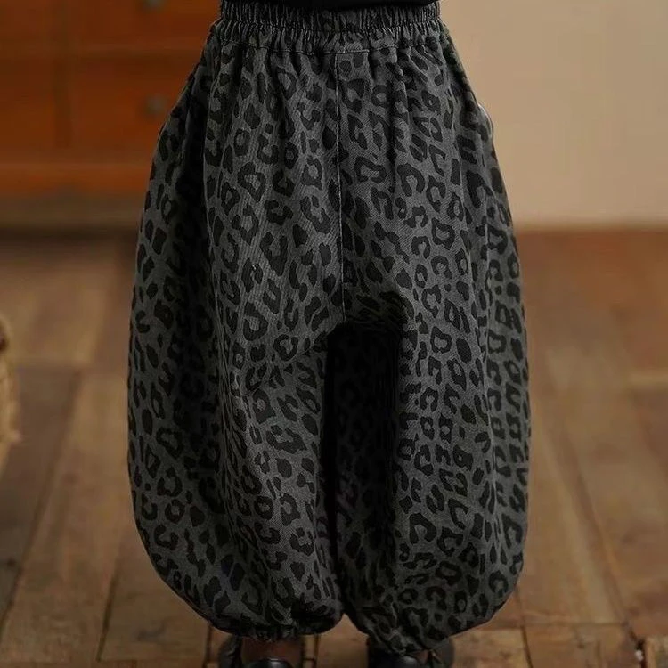童装秋季女童2024春秋新款豹纹灯笼裤男童宽松休闲棉布裤宝宝长裤