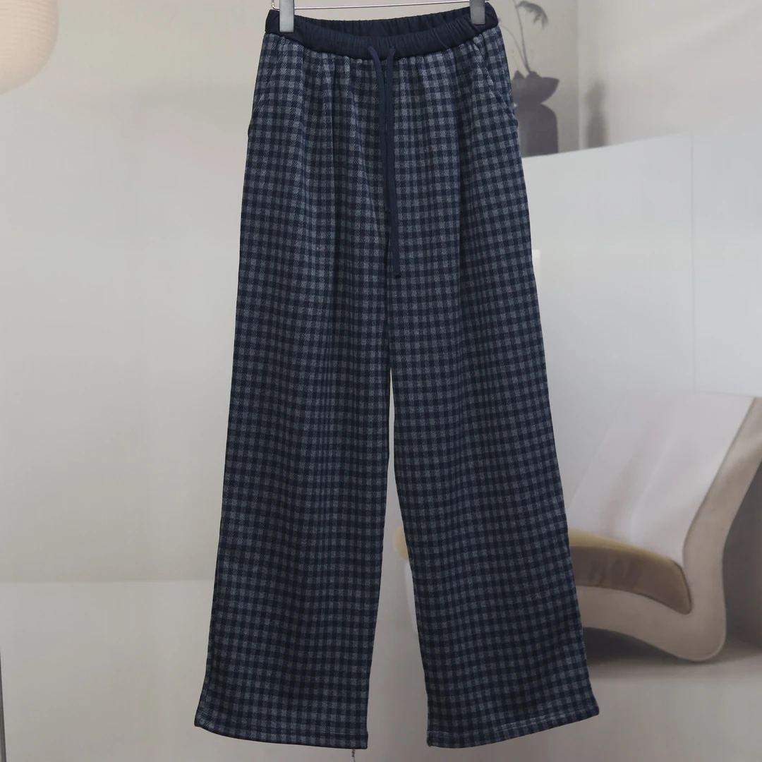 【8272】高品质原创设计蓝色时尚百搭格子休闲裤云