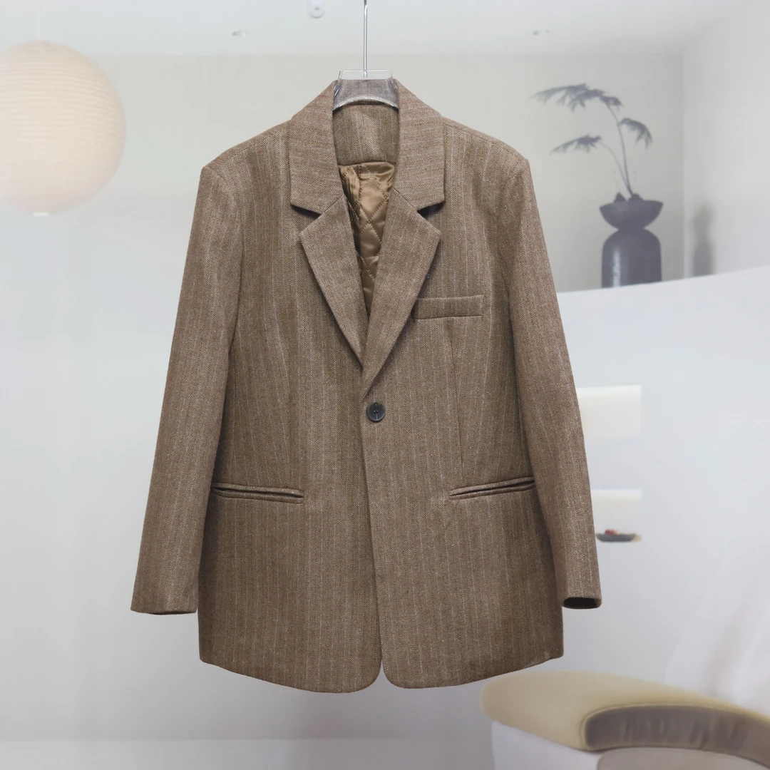 【7944】高品质原创设计卡其色时尚百搭夹棉西装即