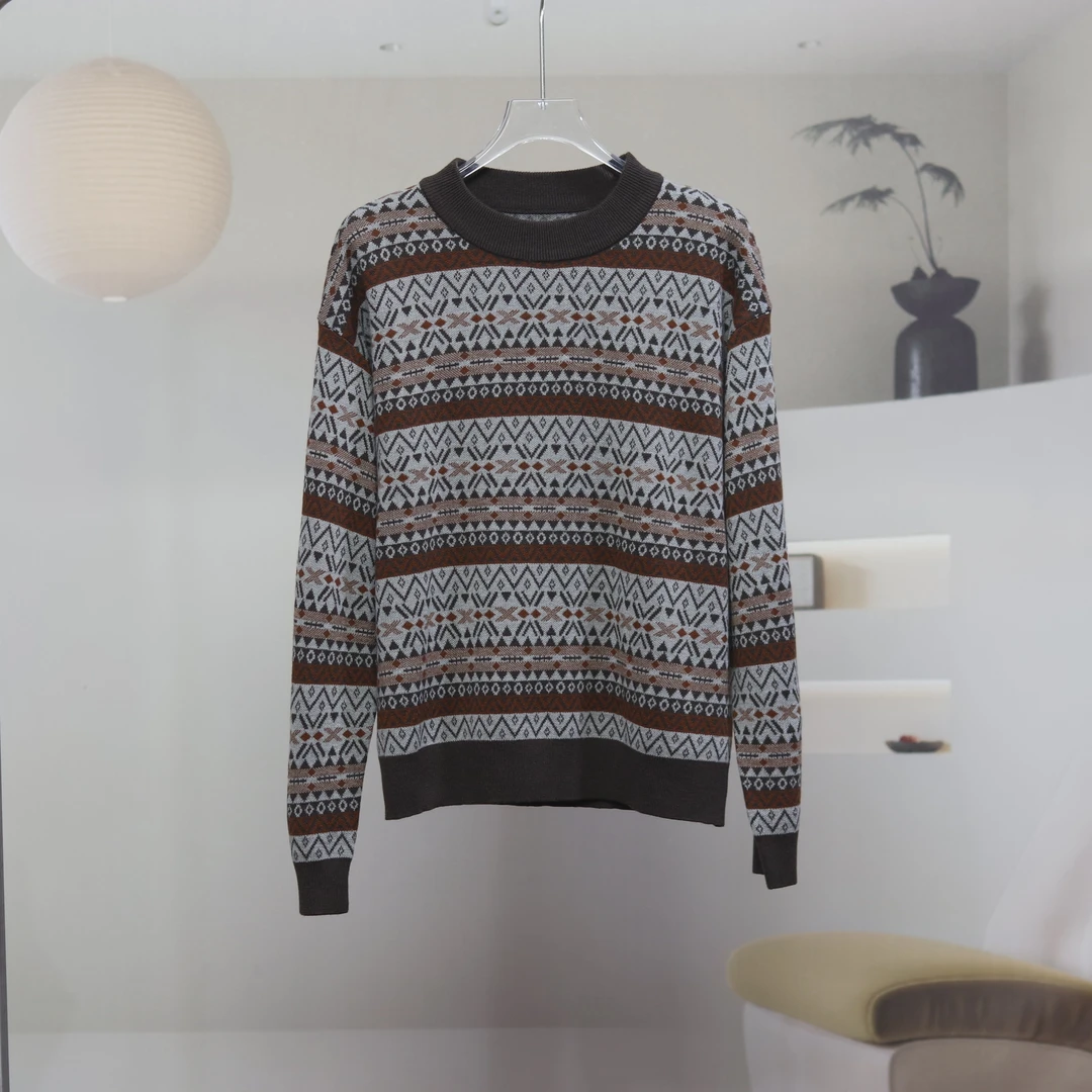 【7793】高品质原创设计咖色时尚百搭圆领针织衫即