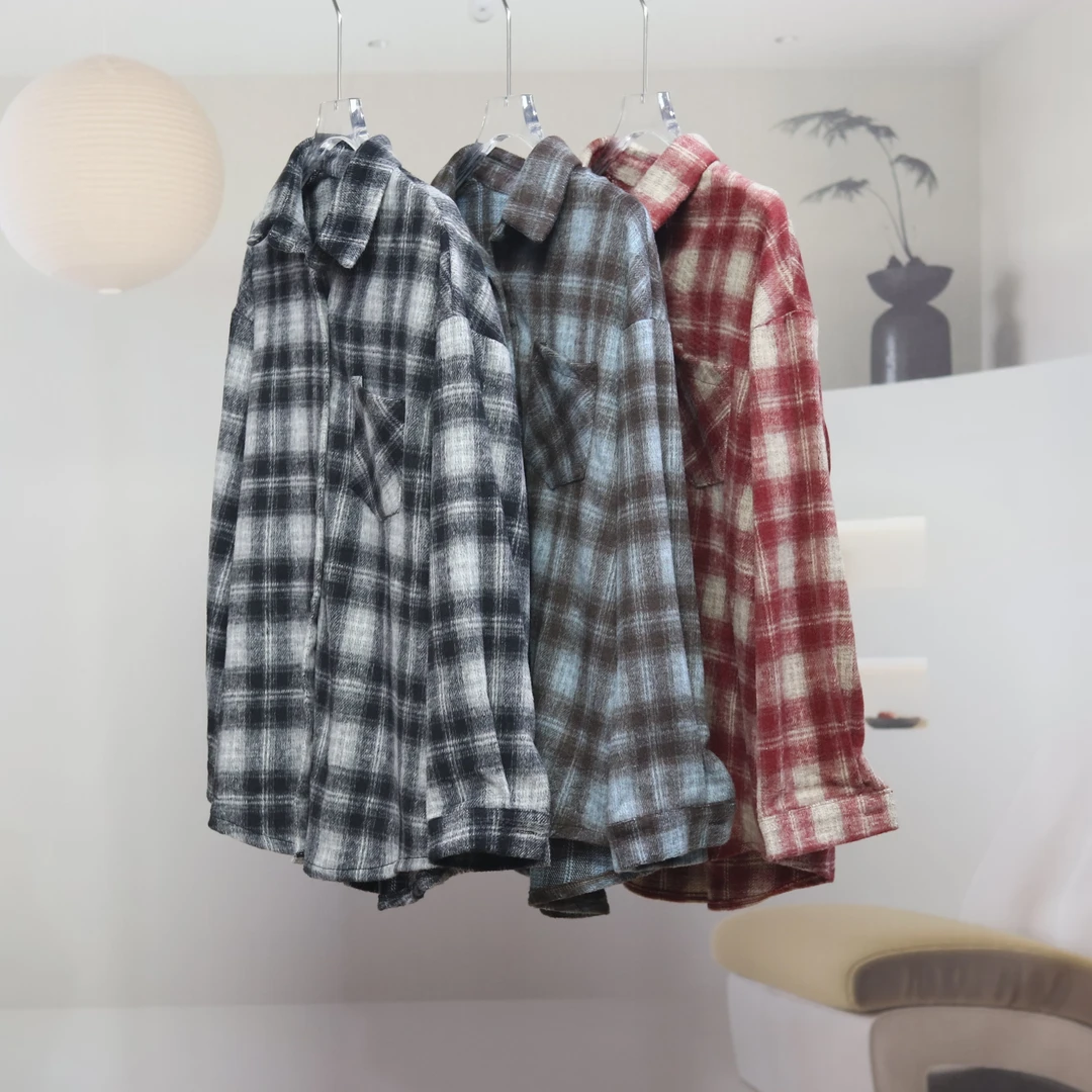 【7631】高品质原创设计三色时尚百搭格子毛呢外套伊