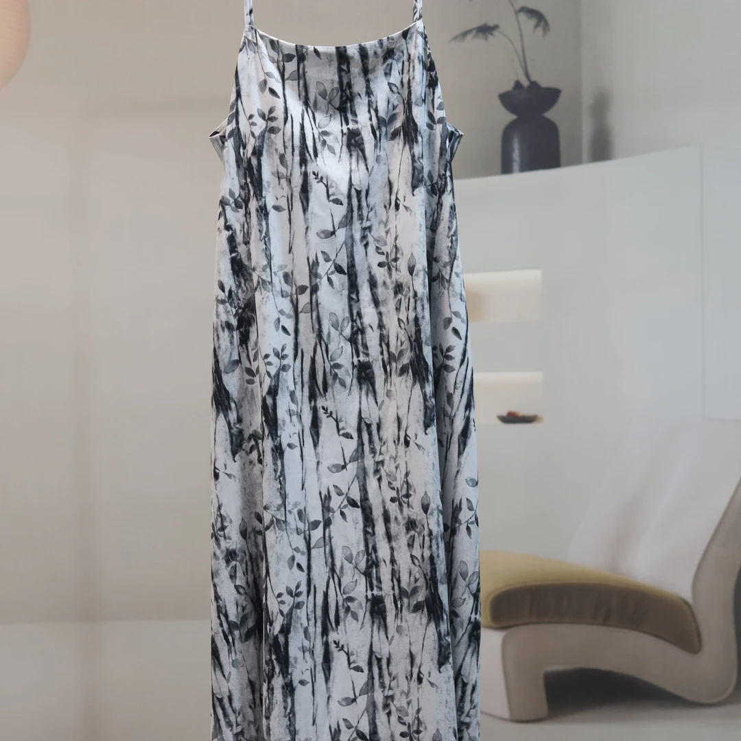 【4886】高品质原创设计灰墨色个性百搭时尚吊带裙即