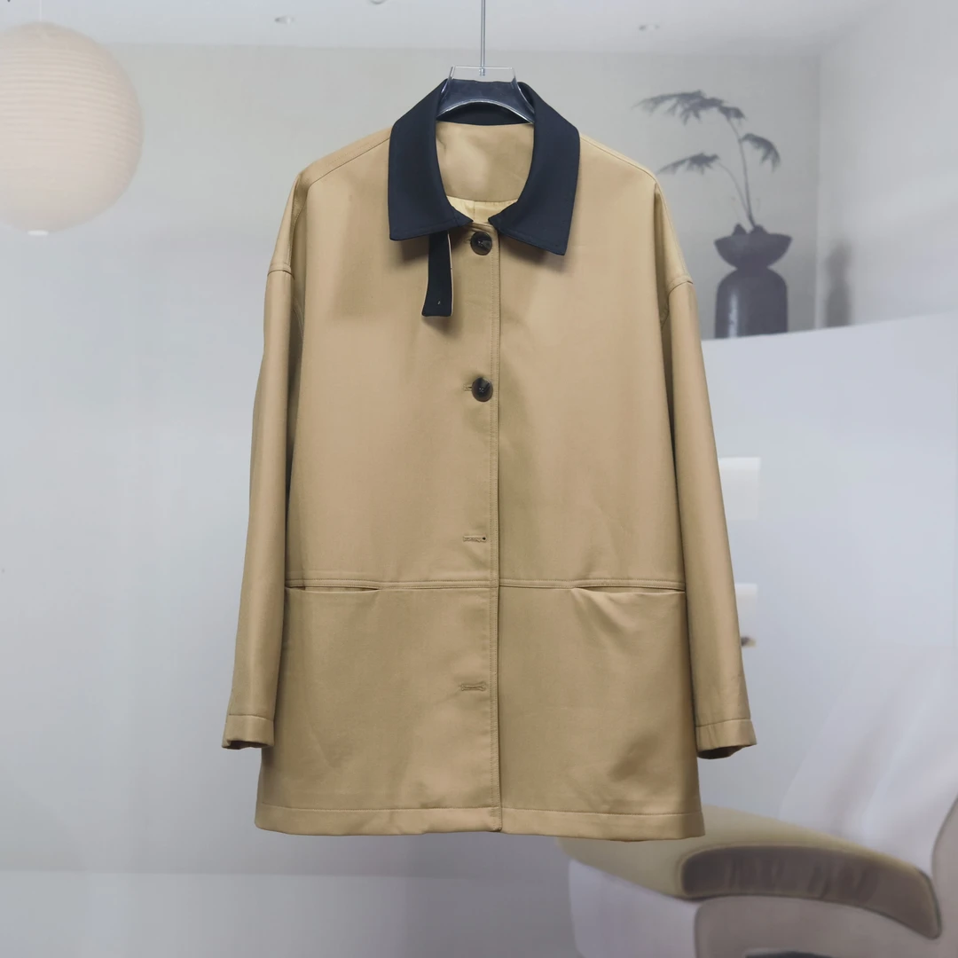 【6863】高品质原创设计深卡其色个性百搭时尚风衣即
