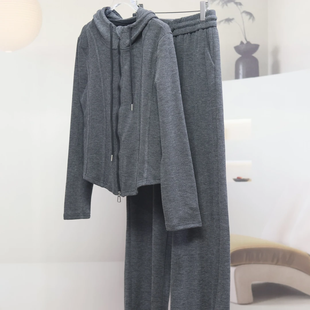 【7874】高品质原创设计深灰色百搭立体显瘦套装D