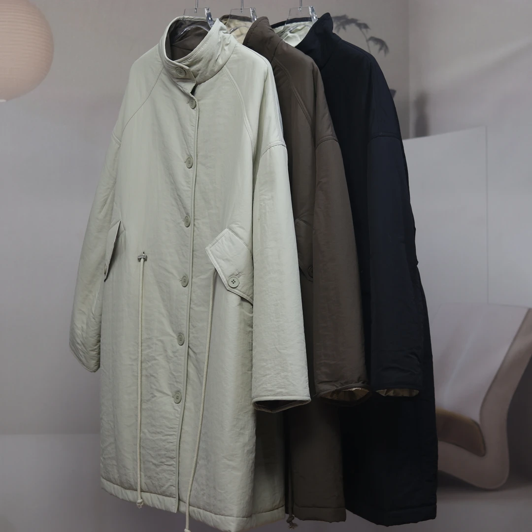 【8058】高品质原创设计三色时尚百搭长款棉外套V