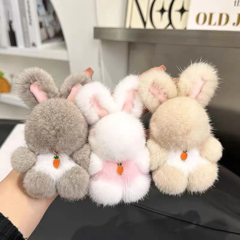 水貂毛可爱大耳朵小兔子挂件皮草汽车钥匙扣挂件毛绒公仔包包挂饰