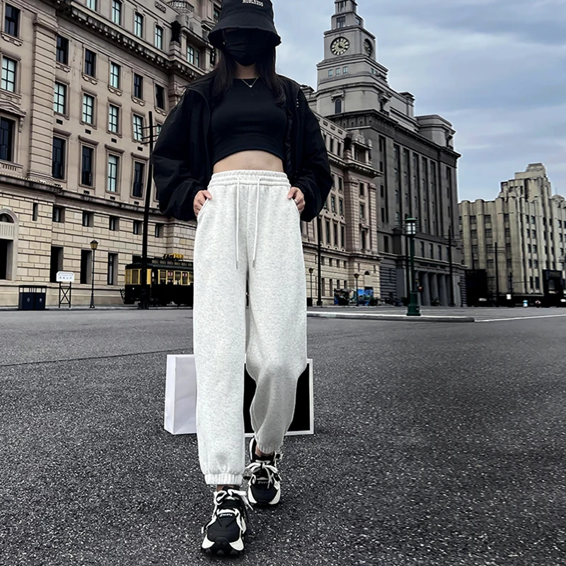 秋冬灰色秋季休闲运动裤女小个子休闲百搭九分束脚卫裤