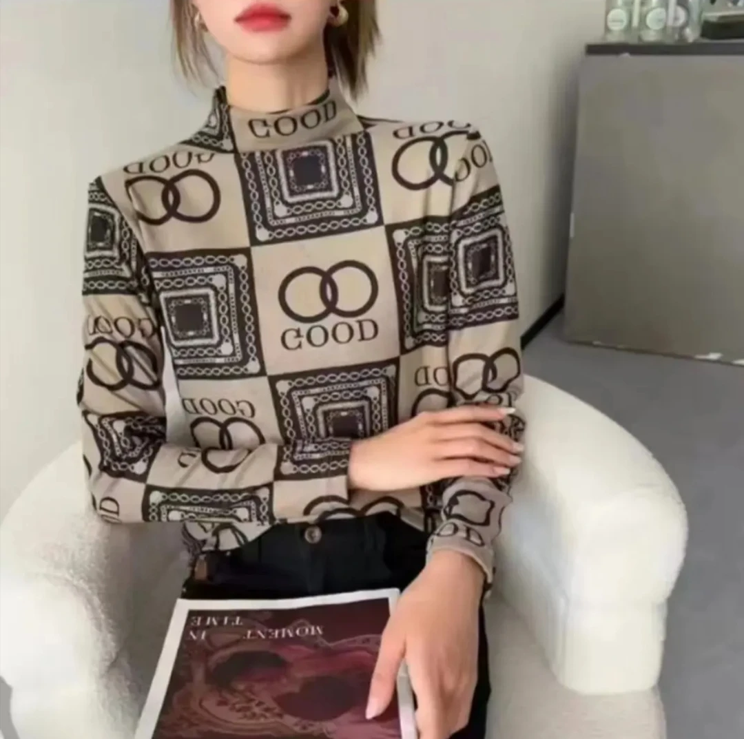 新款半高领德绒女款打底衫长袖修身遮肉显瘦绒衫休闲百搭秋衣秋冬