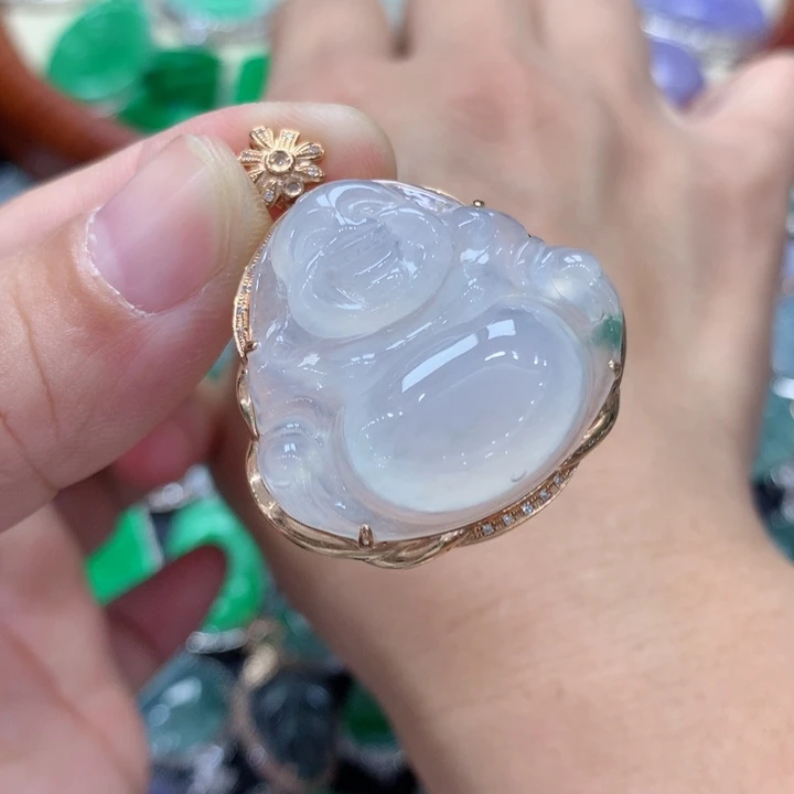 翡翠吊坠(不含链)18K金镶嵌