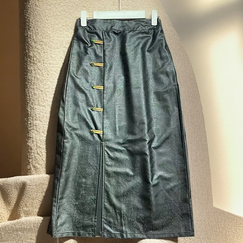 新款百搭中式半身裙时尚开叉高腰显瘦气质休闲黑色包臀裙女士1110