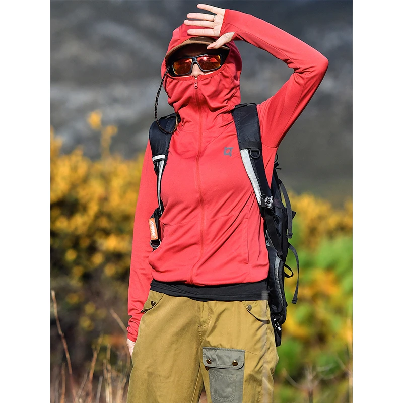 北京森林户外连帽高领护脸跑步健身遮阳速干透气拉链跑步衣外套女