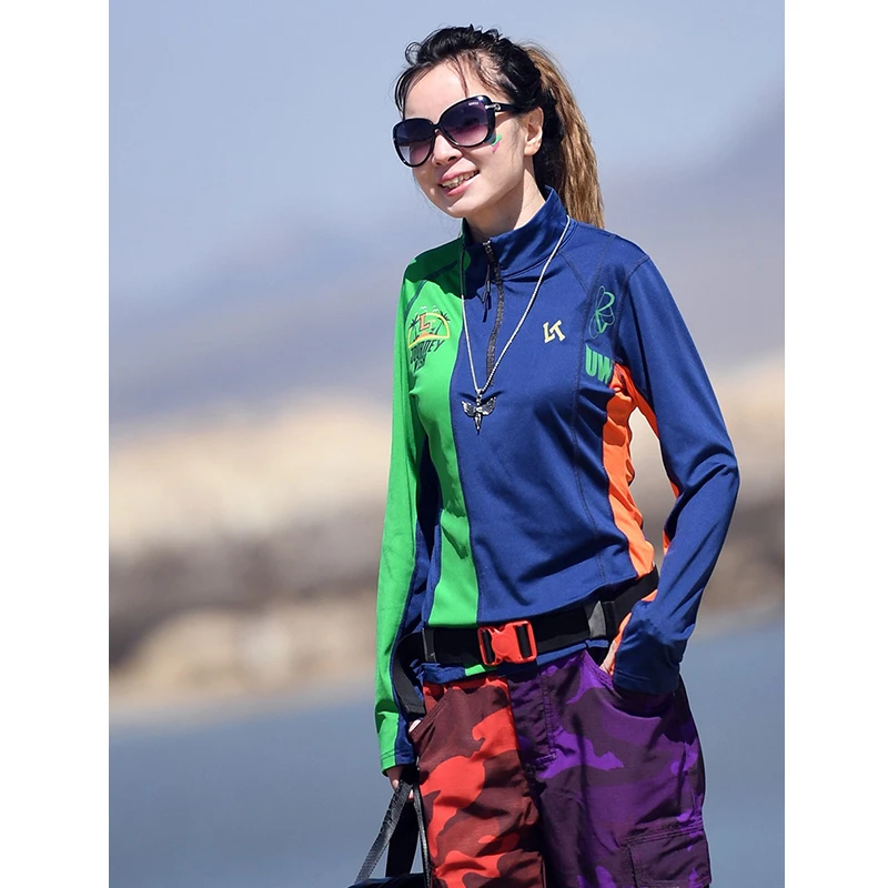 北京森林户外春夏原创印花不规则拼色设计速干快干长袖T恤上衣女