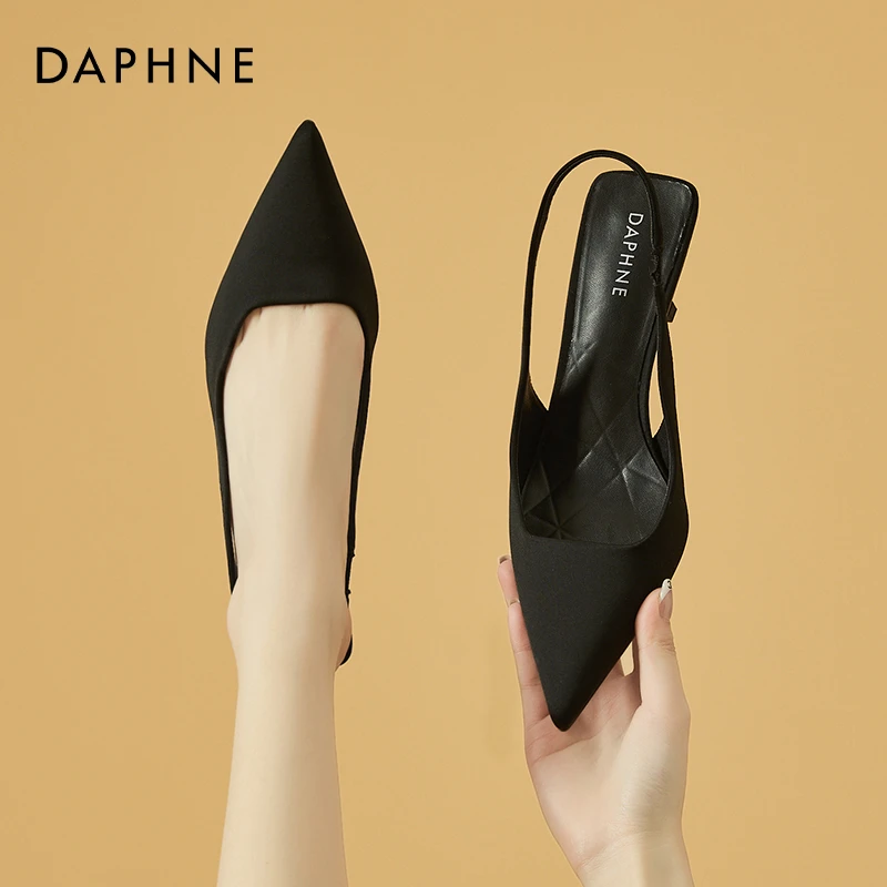 达芙妮女鞋细跟高跟鞋2024夏季新款百搭气质尖头单鞋外穿包头凉鞋