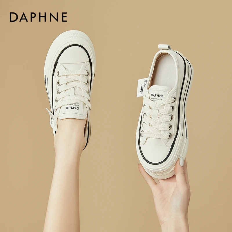 达芙妮厚底帆布鞋女2025春季新款透气小白鞋松糕女鞋百搭休闲板鞋