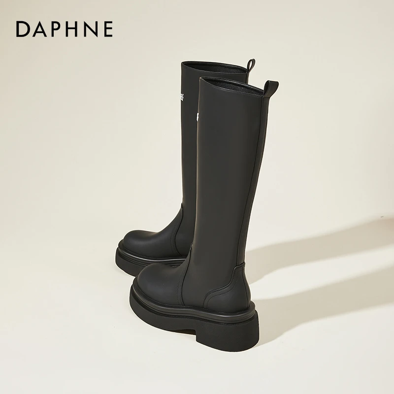 达芙妮不过膝长筒靴2024秋季新款小个子女靴厚底高筒靴百搭瘦瘦靴