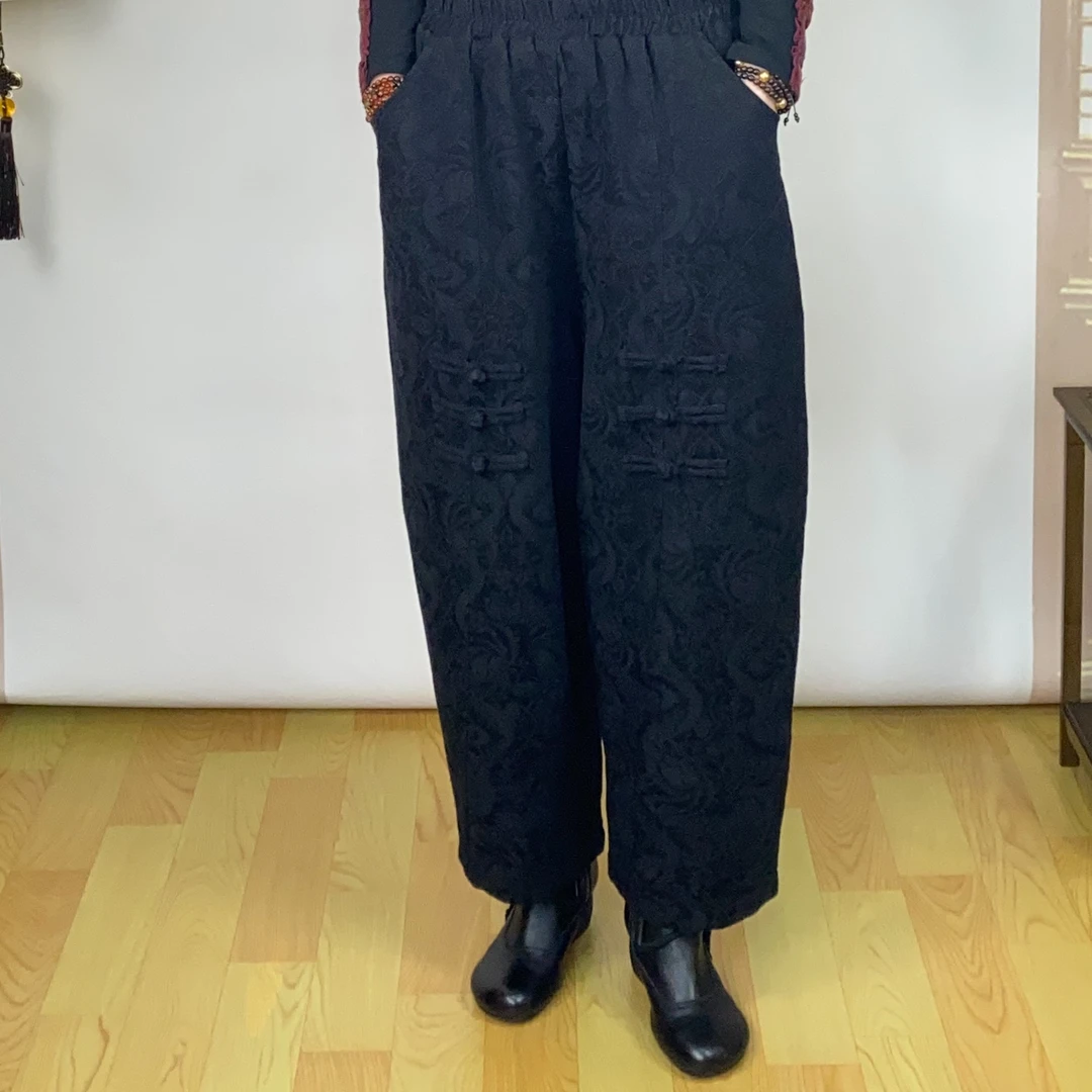 <灯笼裤>复古宽松棉麻灯笼裤女高腰加绒加厚民族风休闲裤86115