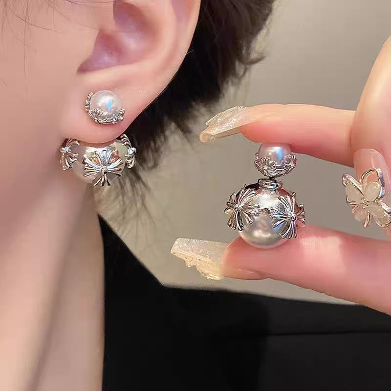 铜合金耳饰 【堕落】小众设计高级时尚轻奢十字架珠珠耳钉女式耳饰