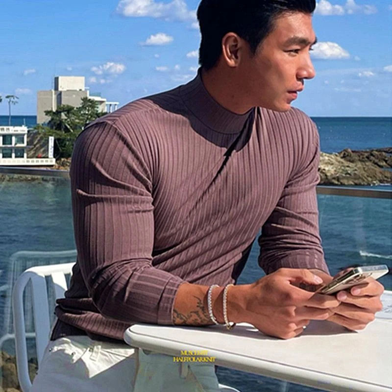 秋季新款跑步训练小高领长袖篮球健身衣速干修身弹力户外运动T恤