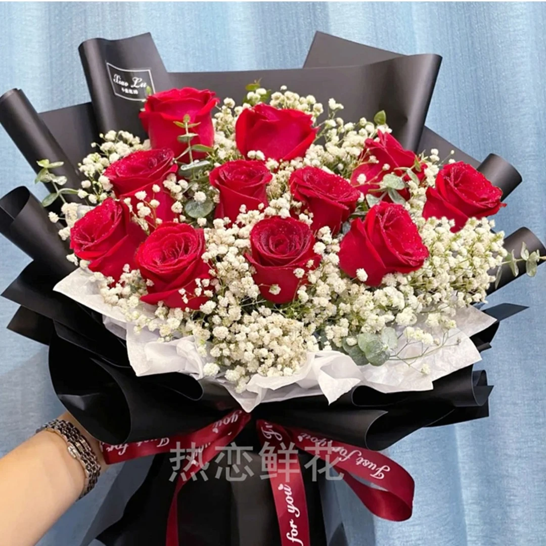 【为爱倾心】11朵红玫瑰满天星鲜花花束生日礼物惊喜