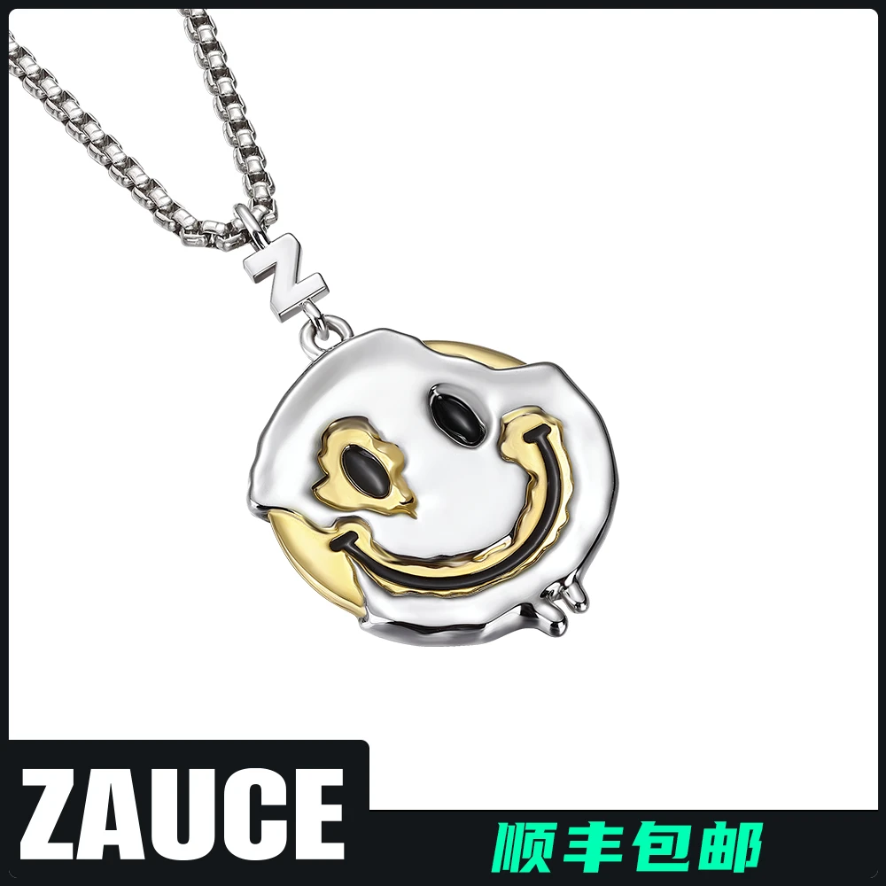 铜吊坠  融化笑脸项链 原创设计潮流百搭小众个性 金银拼色