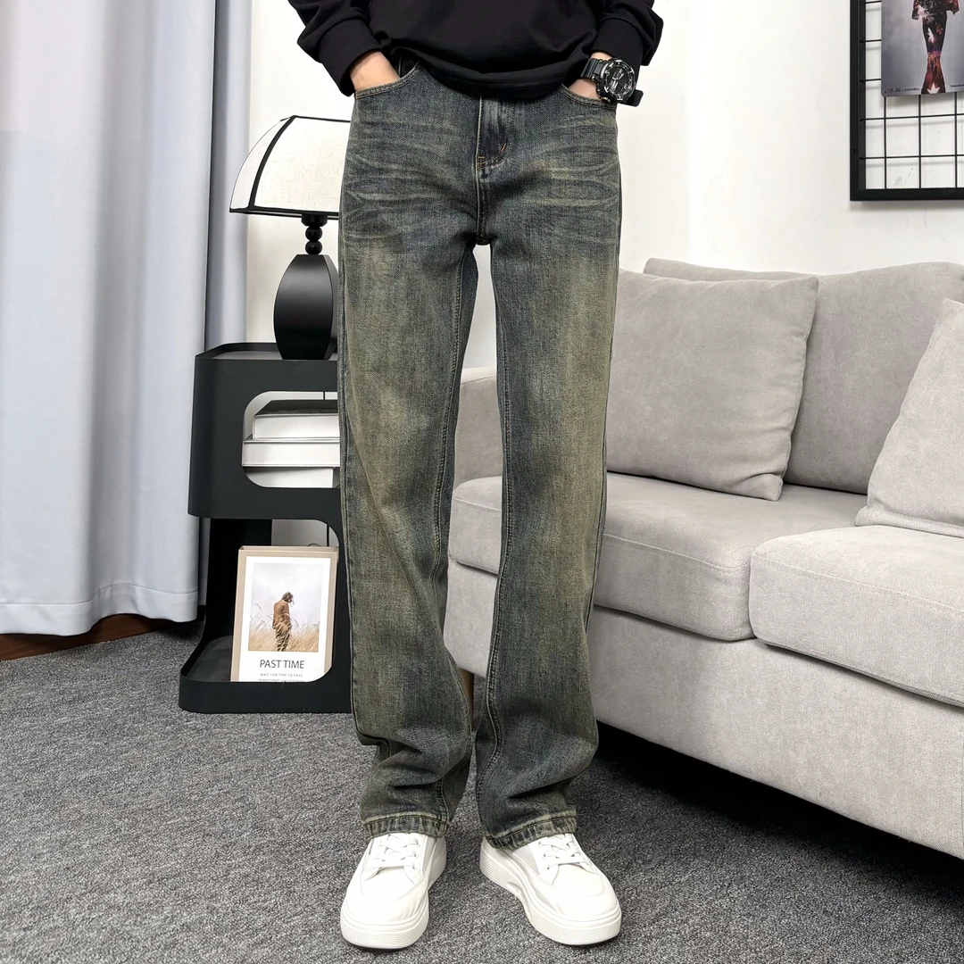 秋冬新款微弹美式牛仔裤百搭宽松直筒休闲男牛仔裤子复古男士