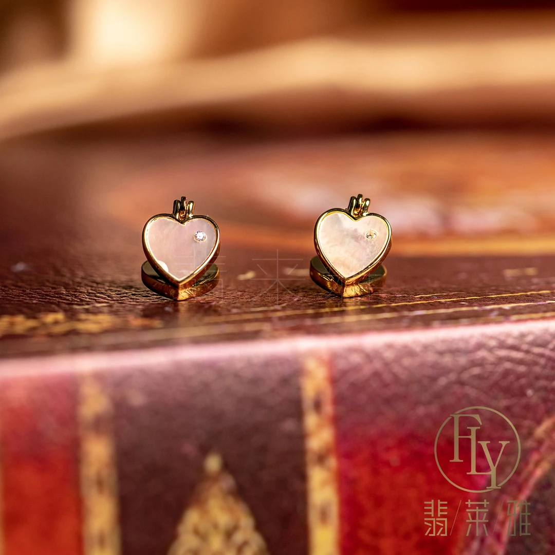 铜合金珐琅耳饰 中古vintage正反双面黑白爱心耳环-YXD-7170小众