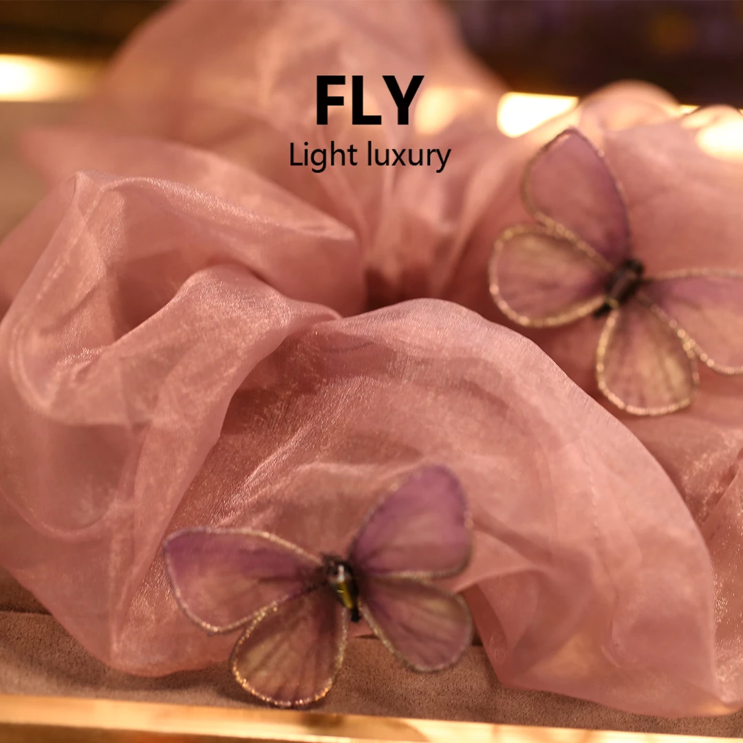 英国设计师高级感手工气质紫色蝴蝶时尚百搭布艺灵动发圈-9368