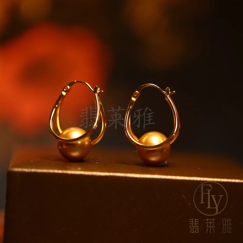 翡莱雅  法式气质百搭精致几何线条珠珠提篮耳环-2203