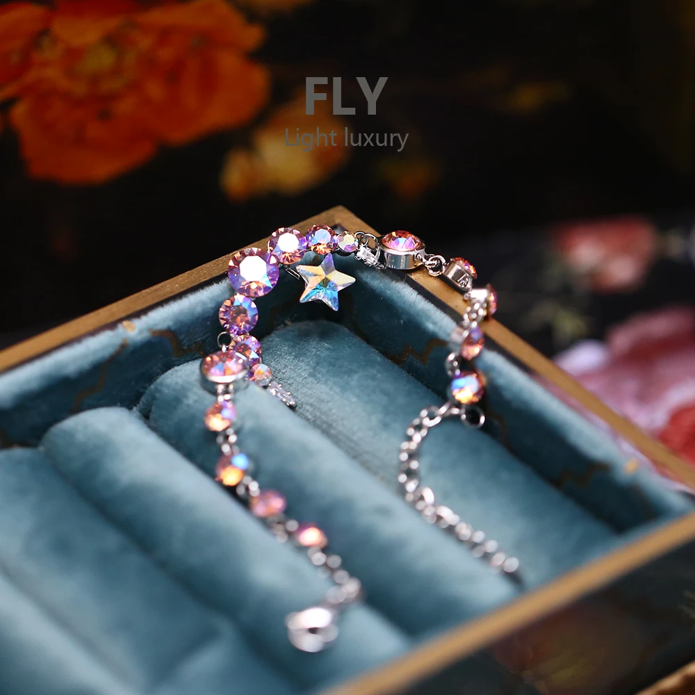 铜合金合成锆石手链 超闪炫彩色红色月亮星星高级感 手链-8129