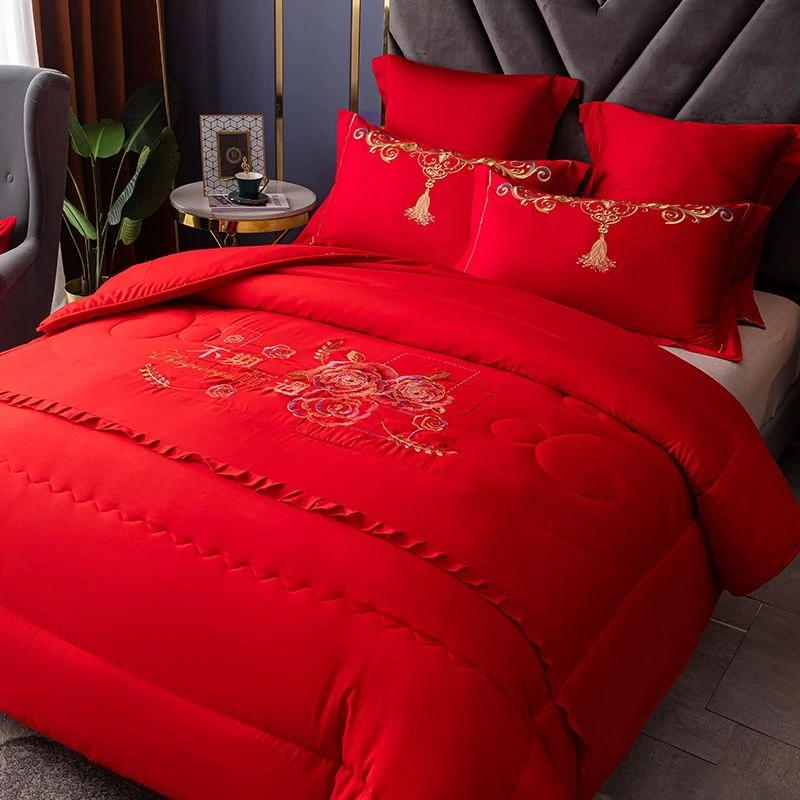 结婚绣花被子大红色喜被春秋被加厚保暖刺绣冬被新婚陪嫁礼