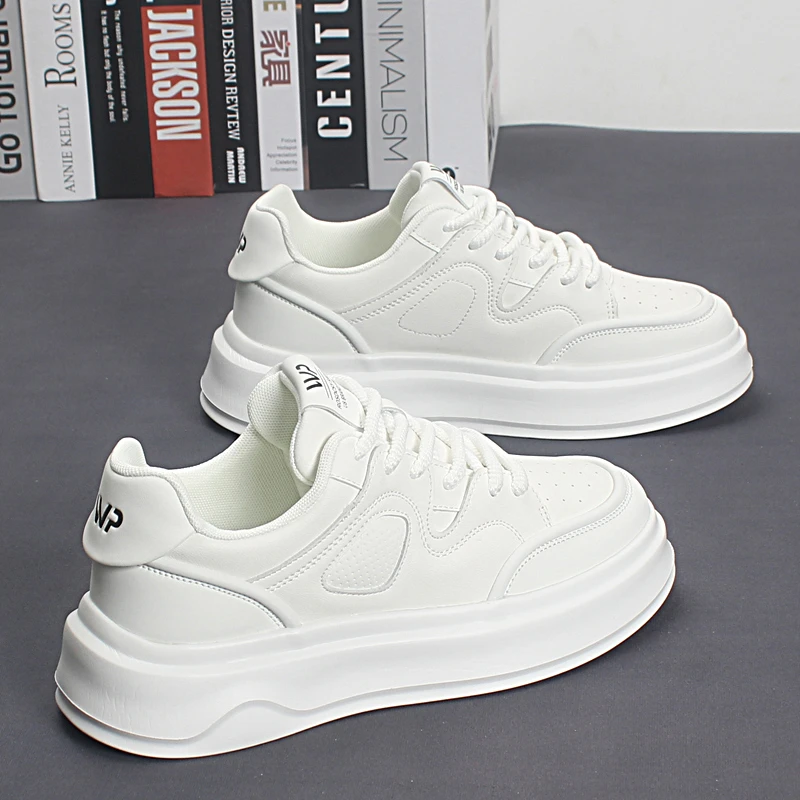 低帮厚底小白鞋男2025夏季新款轻便透气休闲鞋简约百搭增高滑板鞋