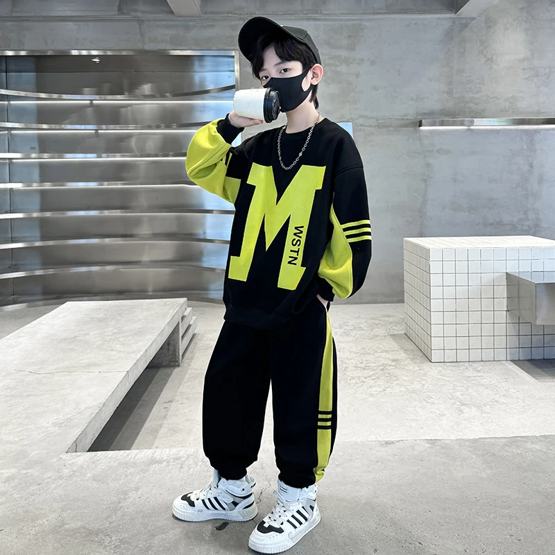 儿童炸街套装2025新款男童时尚休闲字母两件套中大童春炸街潮流款
