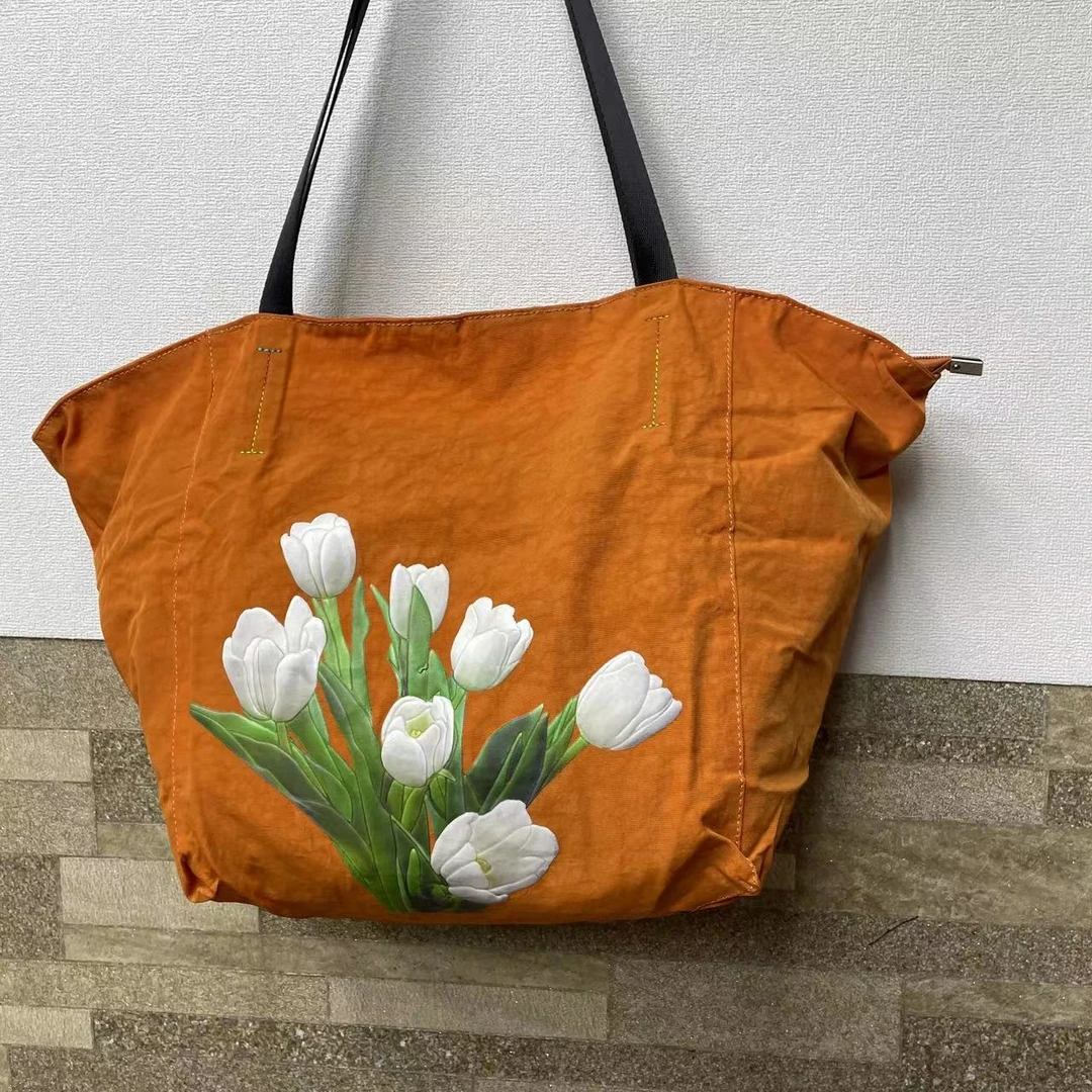 时尚休闲简约妈咪包便携单肩包0710百搭布包40X35托特包购物包