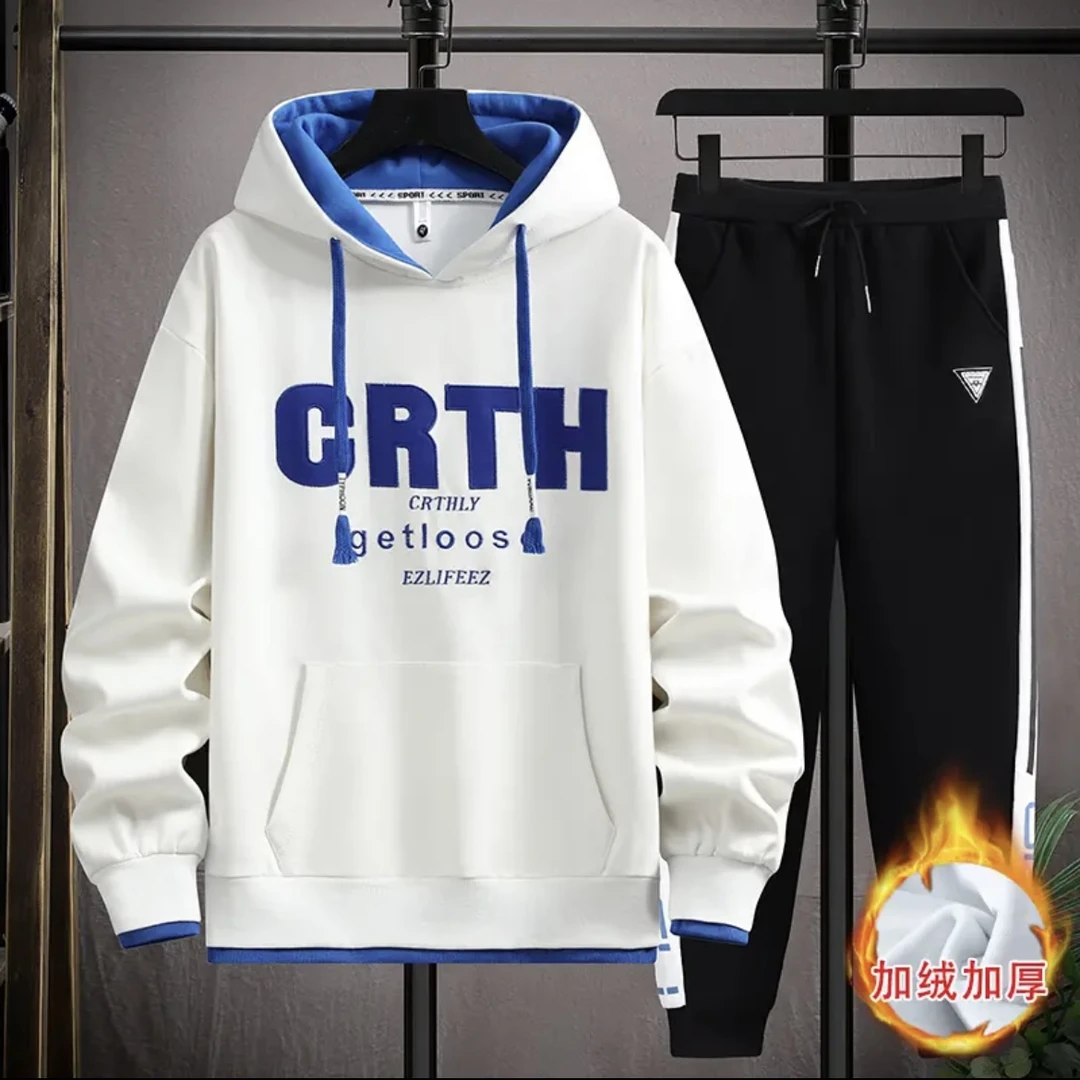 秋季青少年连帽卫衣男2023新款潮流初中高中学生大童帅气运动套装