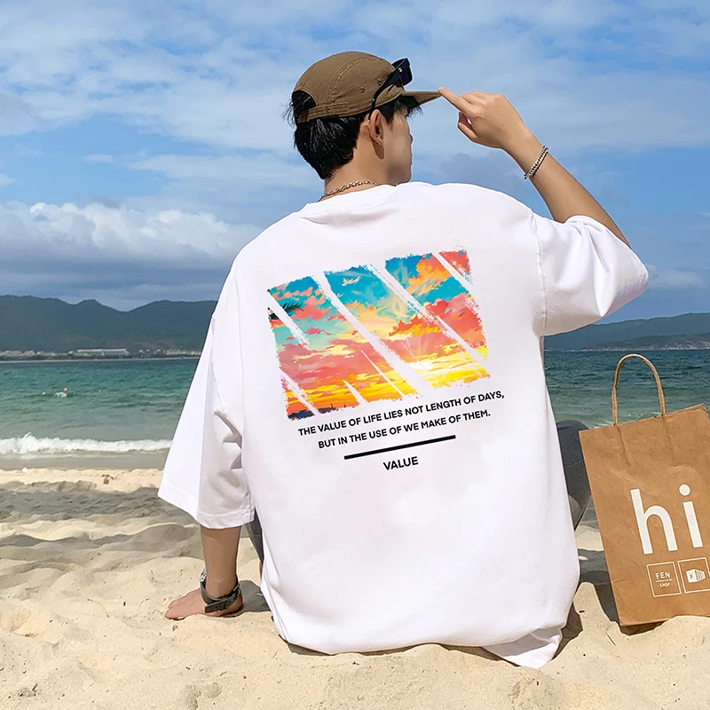 短袖T恤男夏季2024新款宽松上衣ins潮牌美式复古男生棉质半袖226