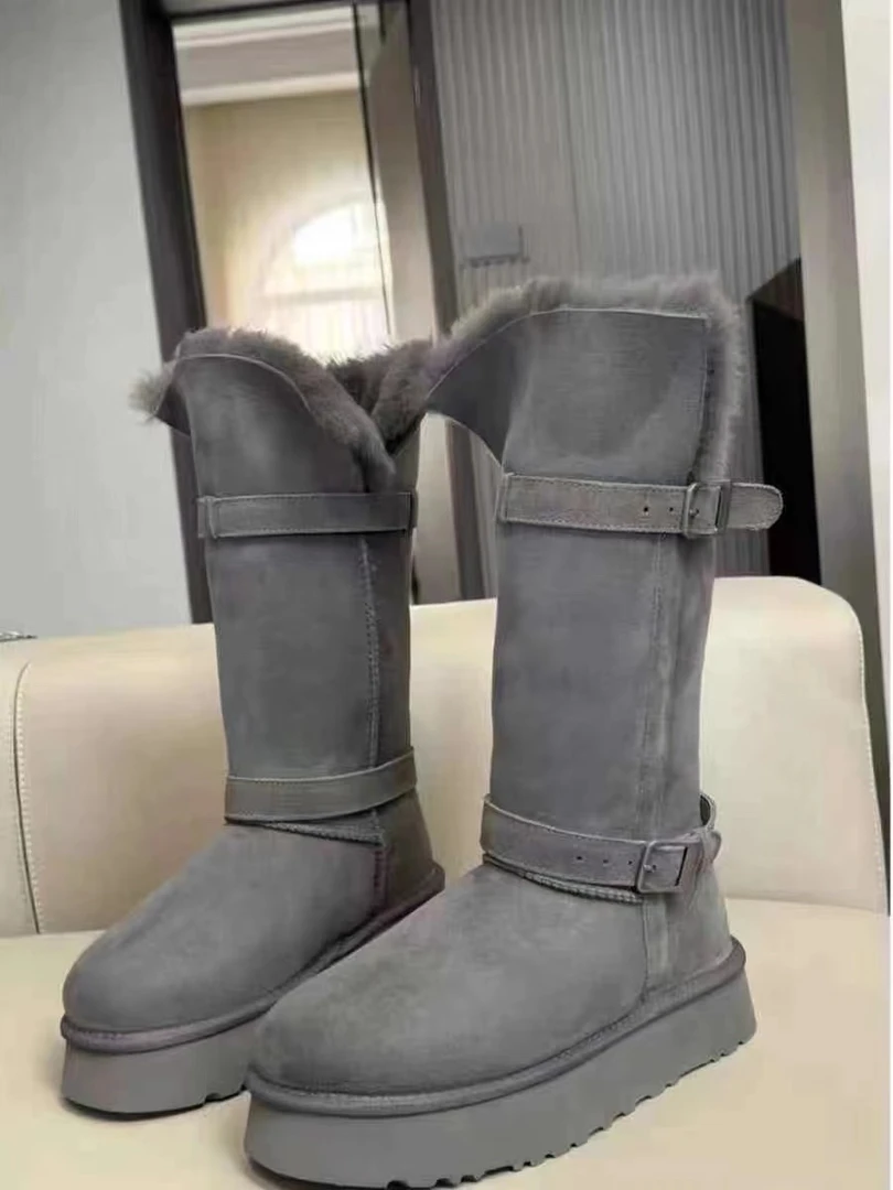 厚底高级灰增高羊皮毛一体时尚保暖雪地靴女冬季高筒