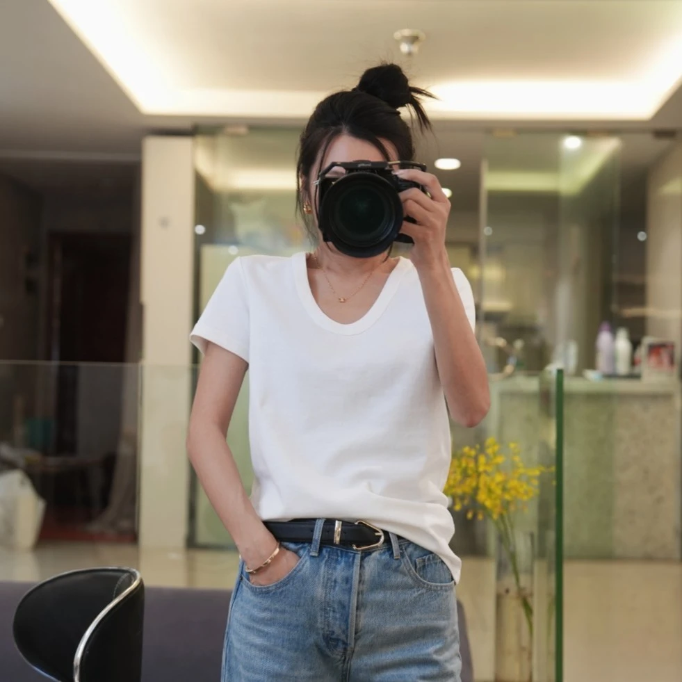 JSR studio【经典】宽松休闲百搭纯色短袖T恤（时尚 显瘦）打底衫